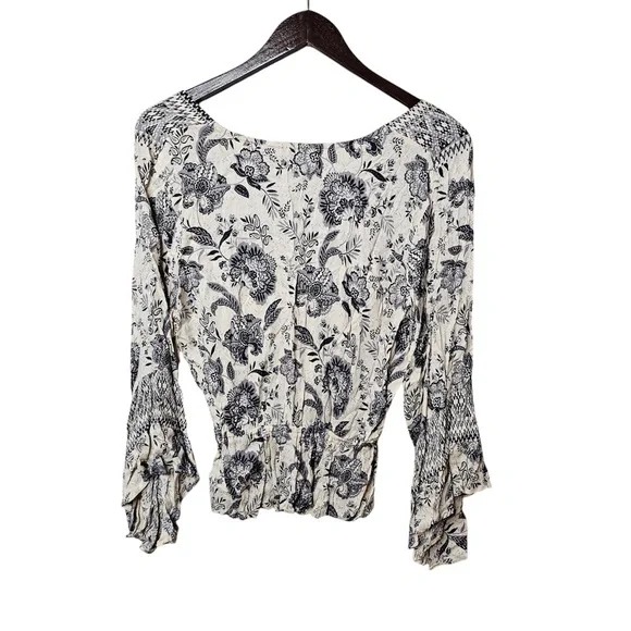 Buckle Angie Medium Women’s Blouse Flowy Sleeves Neutral Print Shirt - Picture 4 of 4